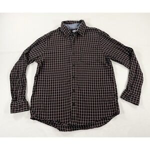 Lands' End Men's Large L Brushed Twill Plaid Flannel Button Down Shirt Red Black